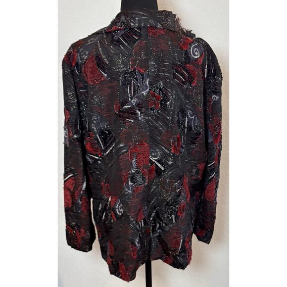 Chico’s Black and Red Lined Textured Jacket with Glitter Size 3 (XL) - Picture 3 of 4